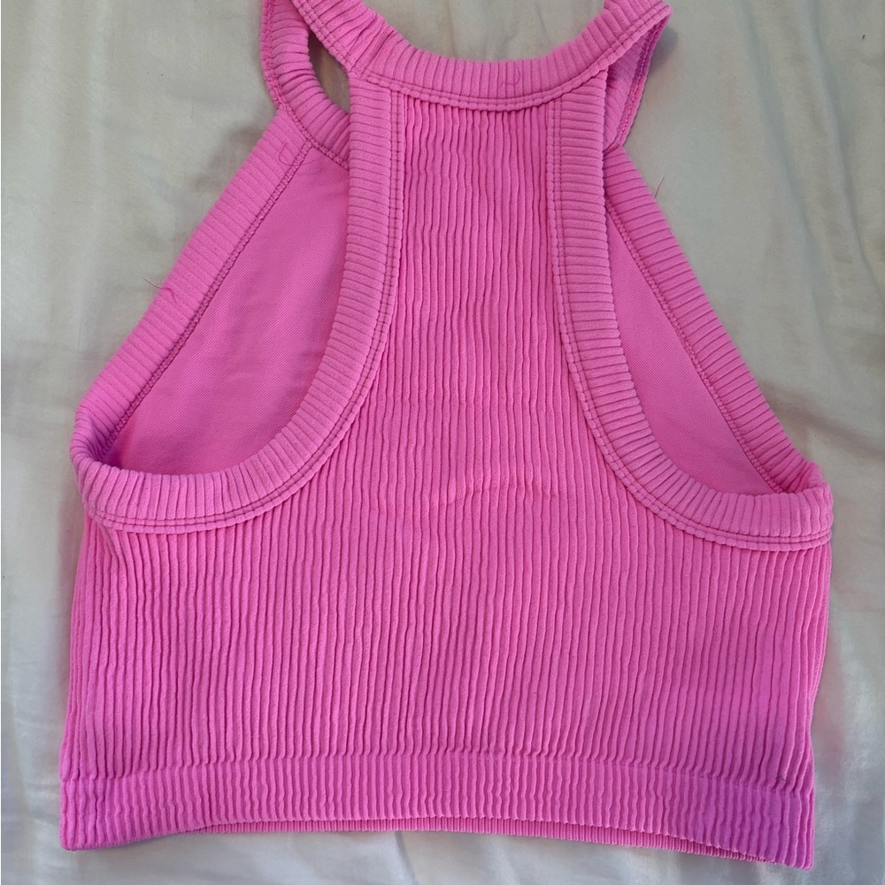Pink Ribbed Halter Crop Top - Picture 2 of 2